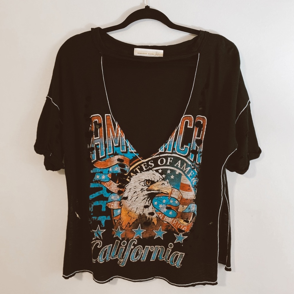 Ripped V-Neck Patriotic Crop Tee